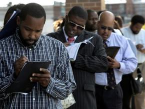 Waiting in line for a job fair